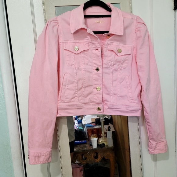 LILLY PULITZER Laylani Fitted Puff Sleeves Denim Jacket pink size small - Picture 12 of 16